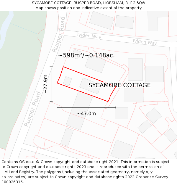 SYCAMORE COTTAGE, RUSPER ROAD, HORSHAM, RH12 5QW: Plot and title map
