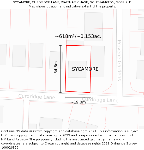 SYCAMORE, CURDRIDGE LANE, WALTHAM CHASE, SOUTHAMPTON, SO32 2LD: Plot and title map