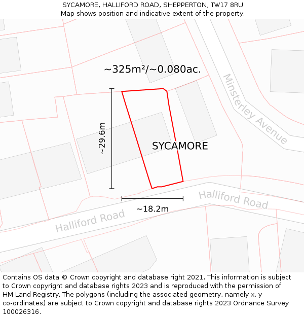 SYCAMORE, HALLIFORD ROAD, SHEPPERTON, TW17 8RU: Plot and title map