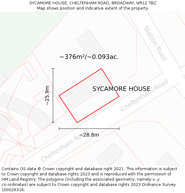 SYCAMORE HOUSE, CHELTENHAM ROAD, BROADWAY, WR12 7BZ: Plot and title map