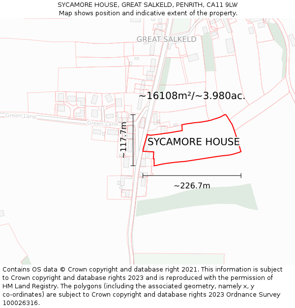 SYCAMORE HOUSE, GREAT SALKELD, PENRITH, CA11 9LW: Plot and title map