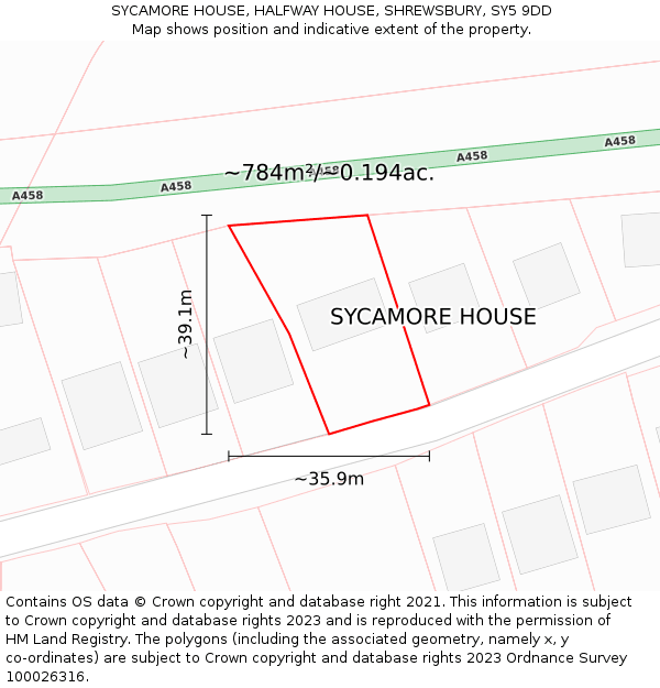 SYCAMORE HOUSE, HALFWAY HOUSE, SHREWSBURY, SY5 9DD: Plot and title map