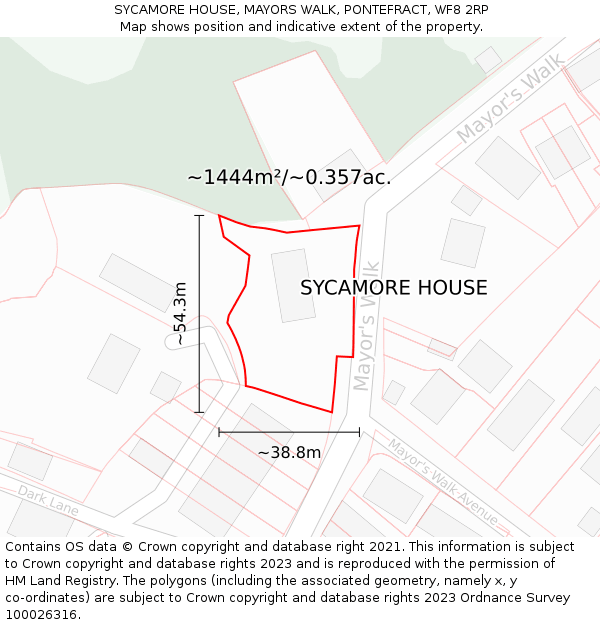 SYCAMORE HOUSE, MAYORS WALK, PONTEFRACT, WF8 2RP: Plot and title map