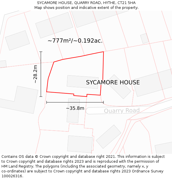 SYCAMORE HOUSE, QUARRY ROAD, HYTHE, CT21 5HA: Plot and title map