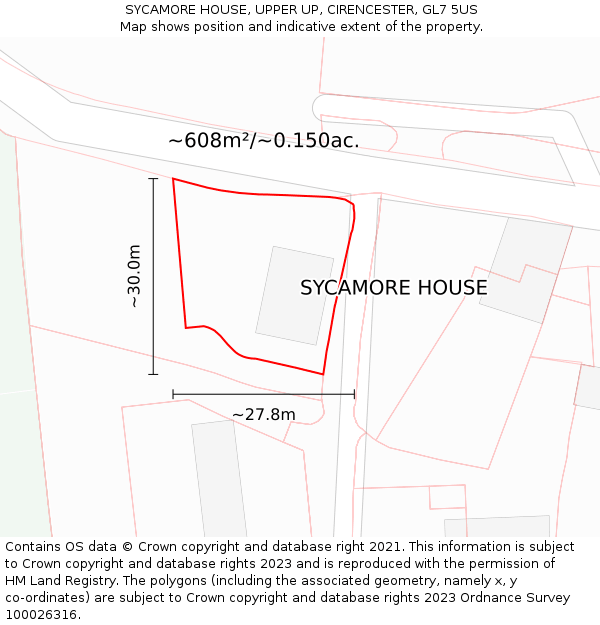 SYCAMORE HOUSE, UPPER UP, CIRENCESTER, GL7 5US: Plot and title map