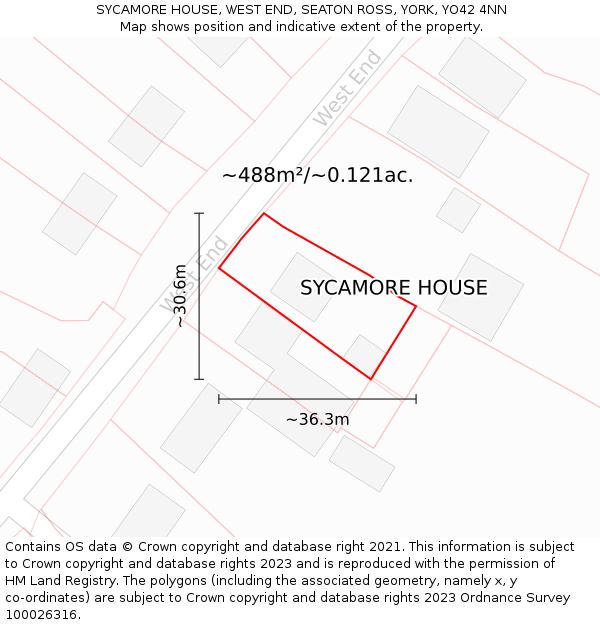 SYCAMORE HOUSE, WEST END, SEATON ROSS, YORK, YO42 4NN: Plot and title map