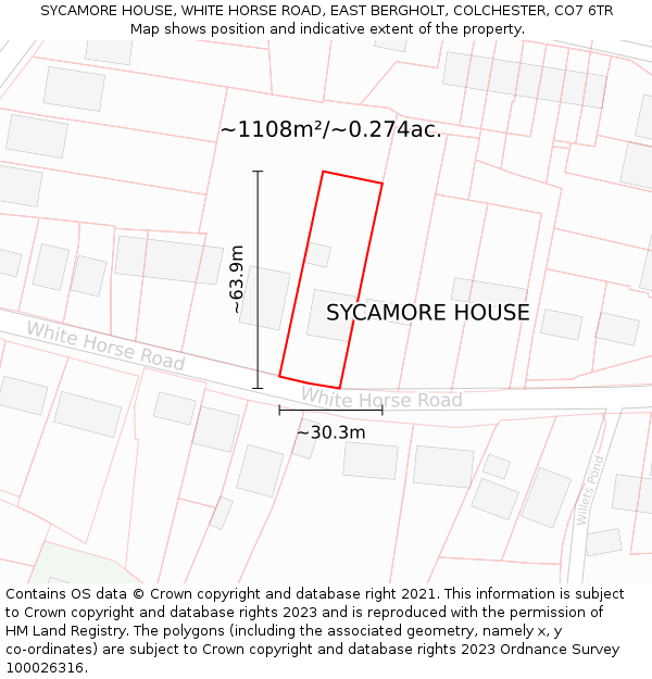 SYCAMORE HOUSE, WHITE HORSE ROAD, EAST BERGHOLT, COLCHESTER, CO7 6TR: Plot and title map