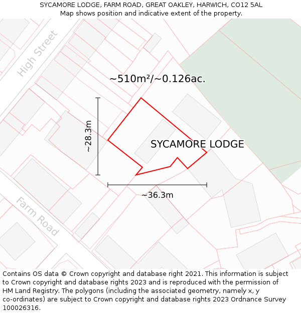 SYCAMORE LODGE, FARM ROAD, GREAT OAKLEY, HARWICH, CO12 5AL: Plot and title map