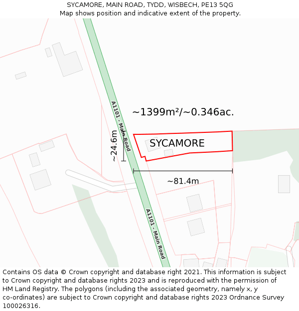 SYCAMORE, MAIN ROAD, TYDD, WISBECH, PE13 5QG: Plot and title map