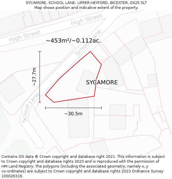 SYCAMORE, SCHOOL LANE, UPPER HEYFORD, BICESTER, OX25 5LT: Plot and title map