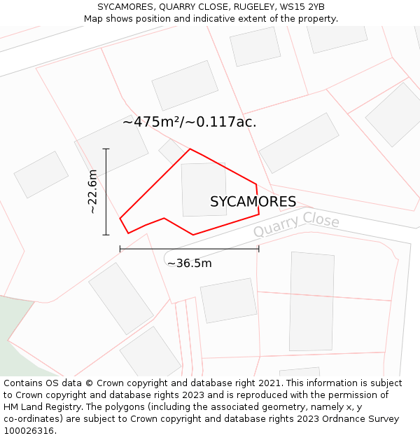 SYCAMORES, QUARRY CLOSE, RUGELEY, WS15 2YB: Plot and title map