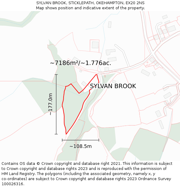 SYLVAN BROOK, STICKLEPATH, OKEHAMPTON, EX20 2NS: Plot and title map