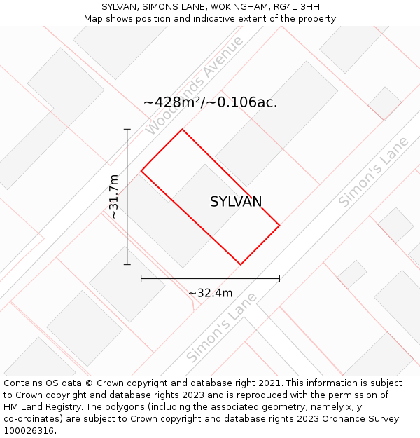 SYLVAN, SIMONS LANE, WOKINGHAM, RG41 3HH: Plot and title map