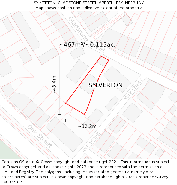 SYLVERTON, GLADSTONE STREET, ABERTILLERY, NP13 1NY: Plot and title map