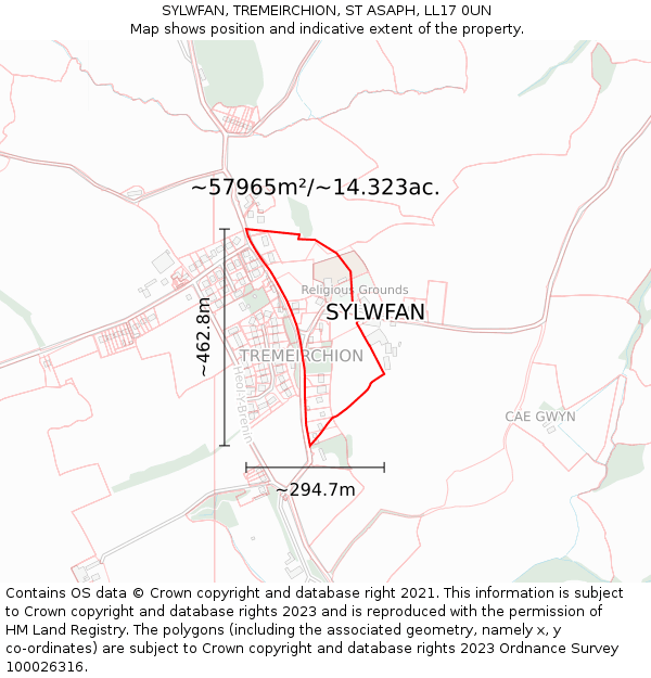 SYLWFAN, TREMEIRCHION, ST ASAPH, LL17 0UN: Plot and title map