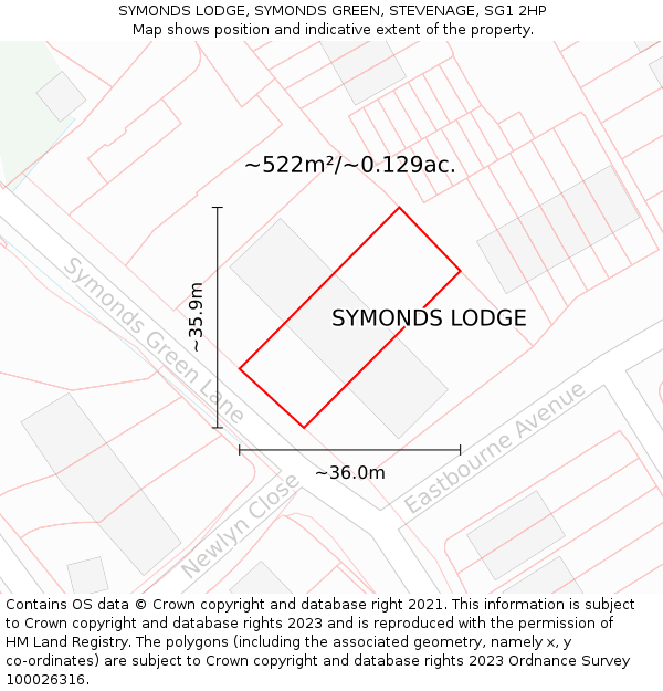 SYMONDS LODGE, SYMONDS GREEN, STEVENAGE, SG1 2HP: Plot and title map