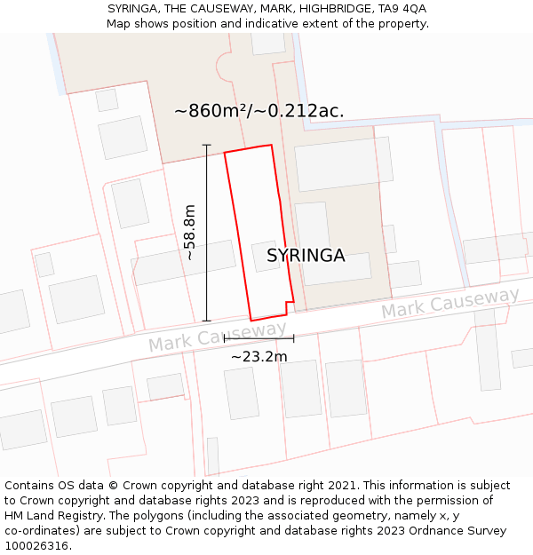 SYRINGA, THE CAUSEWAY, MARK, HIGHBRIDGE, TA9 4QA: Plot and title map