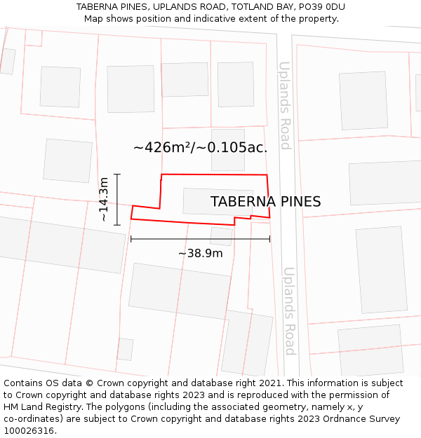 TABERNA PINES, UPLANDS ROAD, TOTLAND BAY, PO39 0DU: Plot and title map