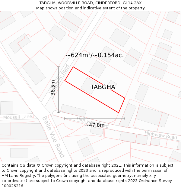 TABGHA, WOODVILLE ROAD, CINDERFORD, GL14 2AX: Plot and title map