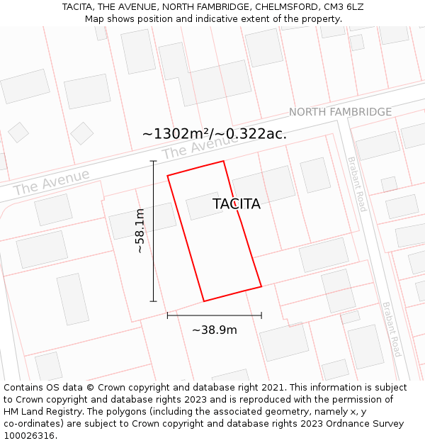 TACITA, THE AVENUE, NORTH FAMBRIDGE, CHELMSFORD, CM3 6LZ: Plot and title map