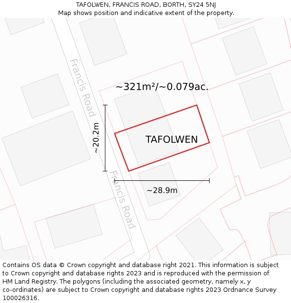 TAFOLWEN, FRANCIS ROAD, BORTH, SY24 5NJ: Plot and title map