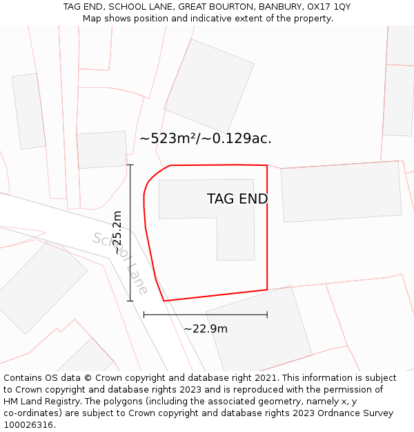 TAG END, SCHOOL LANE, GREAT BOURTON, BANBURY, OX17 1QY: Plot and title map