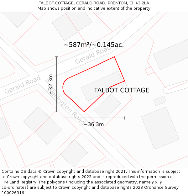 TALBOT COTTAGE, GERALD ROAD, PRENTON, CH43 2LA: Plot and title map