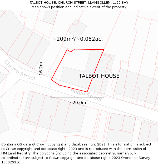 TALBOT HOUSE, CHURCH STREET, LLANGOLLEN, LL20 8HY: Plot and title map