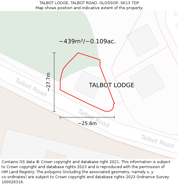 TALBOT LODGE, TALBOT ROAD, GLOSSOP, SK13 7DP: Plot and title map