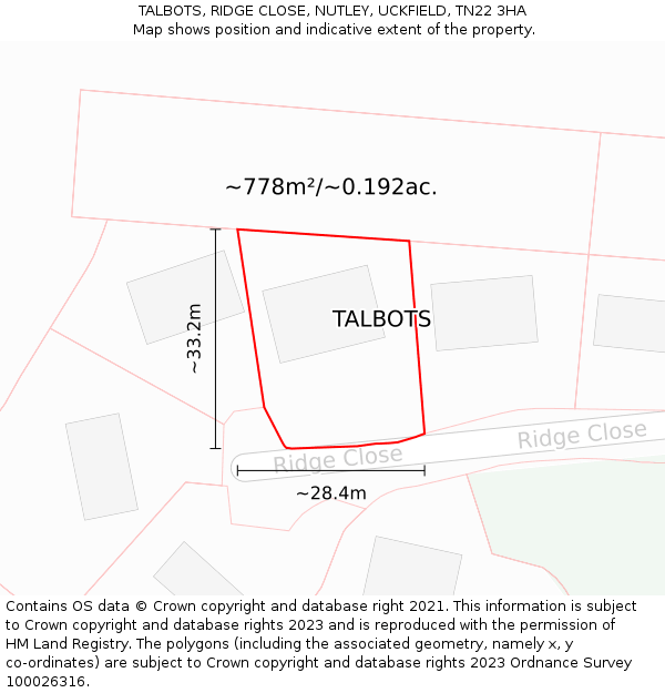 TALBOTS, RIDGE CLOSE, NUTLEY, UCKFIELD, TN22 3HA: Plot and title map