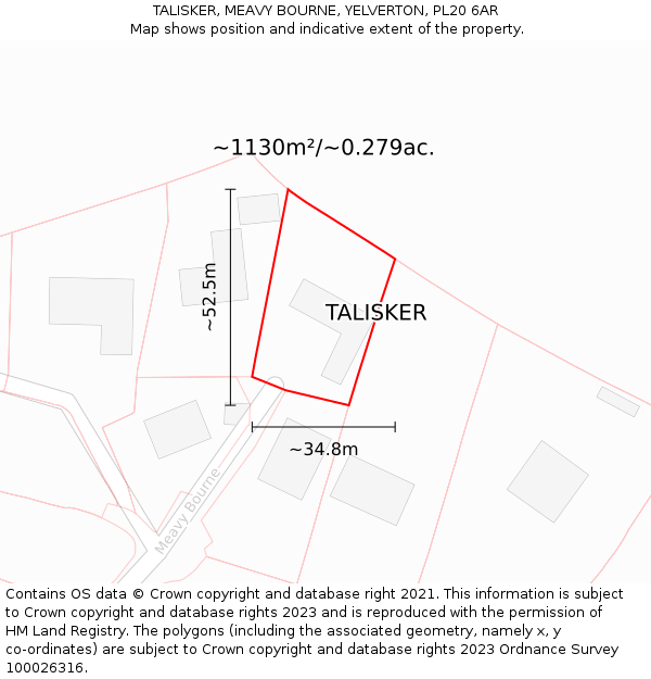 TALISKER, MEAVY BOURNE, YELVERTON, PL20 6AR: Plot and title map