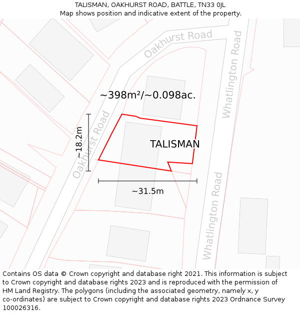 TALISMAN, OAKHURST ROAD, BATTLE, TN33 0JL: Plot and title map