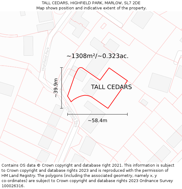 TALL CEDARS, HIGHFIELD PARK, MARLOW, SL7 2DE: Plot and title map