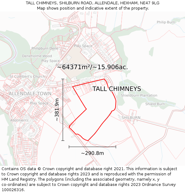 TALL CHIMNEYS, SHILBURN ROAD, ALLENDALE, HEXHAM, NE47 9LG: Plot and title map