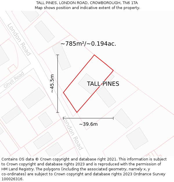 TALL PINES, LONDON ROAD, CROWBOROUGH, TN6 1TA: Plot and title map