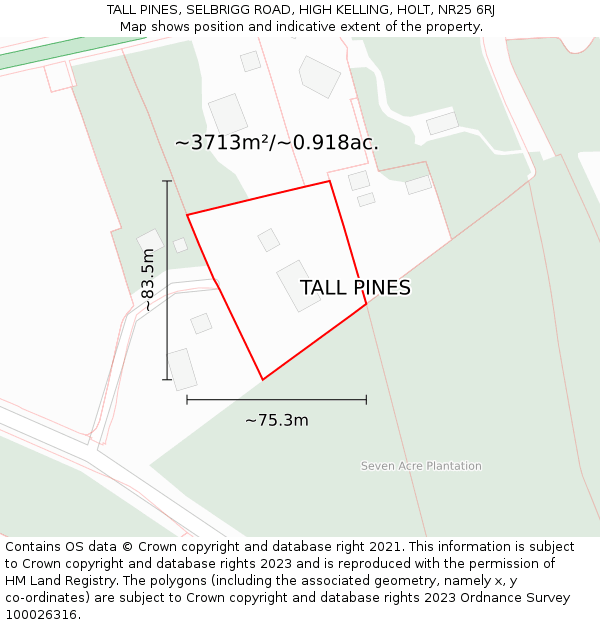 TALL PINES, SELBRIGG ROAD, HIGH KELLING, HOLT, NR25 6RJ: Plot and title map