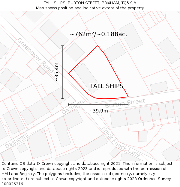 TALL SHIPS, BURTON STREET, BRIXHAM, TQ5 9JA: Plot and title map