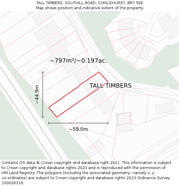 TALL TIMBERS, SOUTHILL ROAD, CHISLEHURST, BR7 5EE: Plot and title map