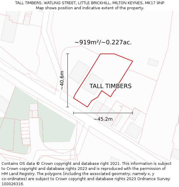 TALL TIMBERS, WATLING STREET, LITTLE BRICKHILL, MILTON KEYNES, MK17 9NP: Plot and title map