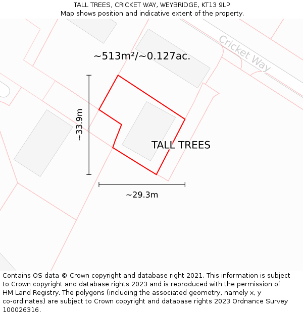 TALL TREES, CRICKET WAY, WEYBRIDGE, KT13 9LP: Plot and title map