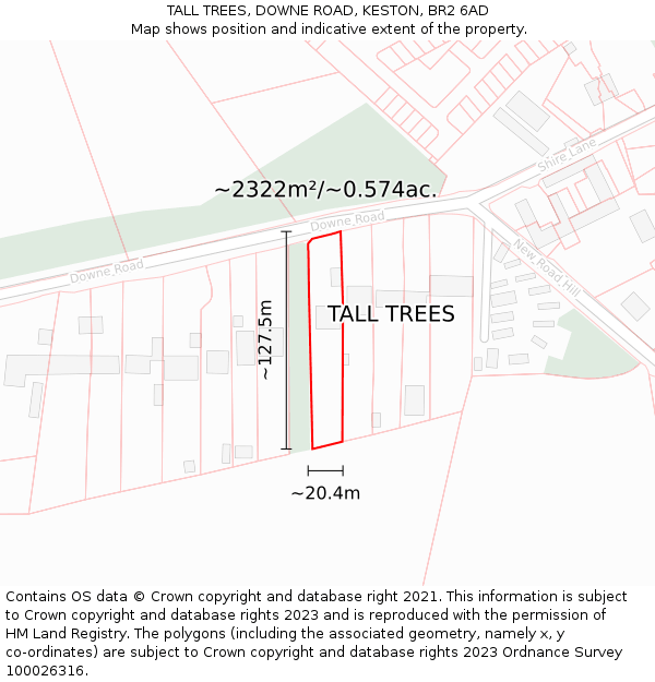 TALL TREES, DOWNE ROAD, KESTON, BR2 6AD: Plot and title map