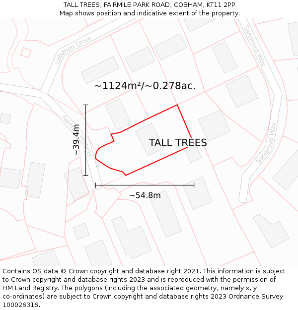 TALL TREES, FAIRMILE PARK ROAD, COBHAM, KT11 2PP: Plot and title map