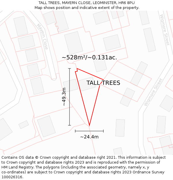 TALL TREES, MAYERN CLOSE, LEOMINSTER, HR6 8PU: Plot and title map