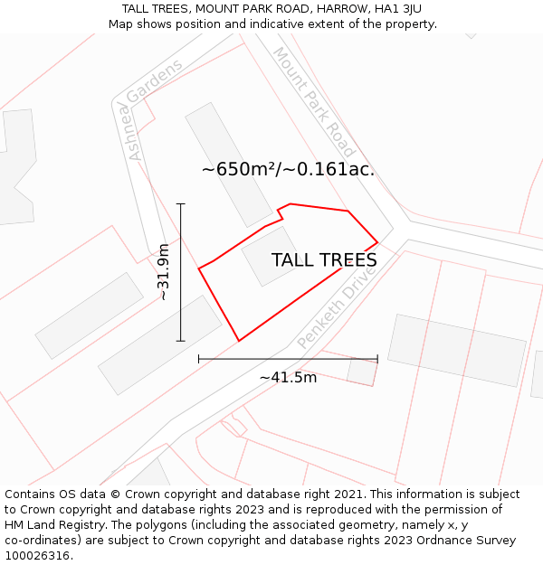 TALL TREES, MOUNT PARK ROAD, HARROW, HA1 3JU: Plot and title map