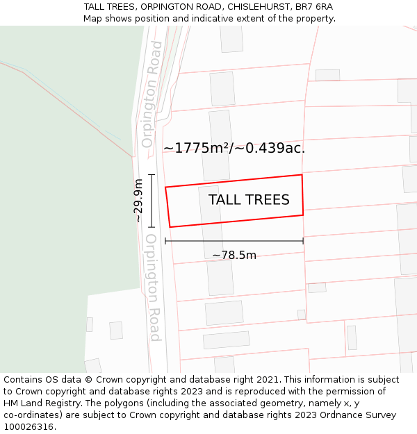 TALL TREES, ORPINGTON ROAD, CHISLEHURST, BR7 6RA: Plot and title map