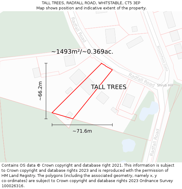 TALL TREES, RADFALL ROAD, WHITSTABLE, CT5 3EP: Plot and title map