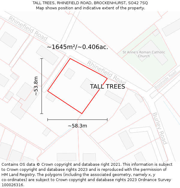 TALL TREES, RHINEFIELD ROAD, BROCKENHURST, SO42 7SQ: Plot and title map