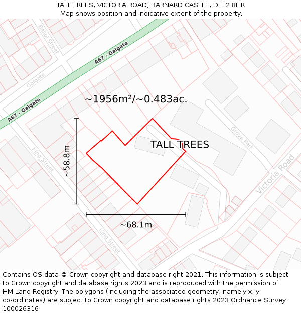 TALL TREES, VICTORIA ROAD, BARNARD CASTLE, DL12 8HR: Plot and title map