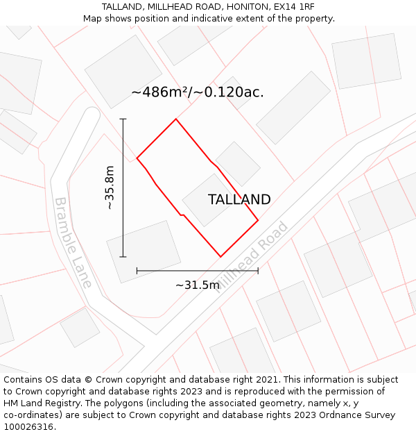 TALLAND, MILLHEAD ROAD, HONITON, EX14 1RF: Plot and title map