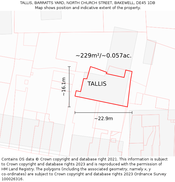 TALLIS, BARRATTS YARD, NORTH CHURCH STREET, BAKEWELL, DE45 1DB: Plot and title map